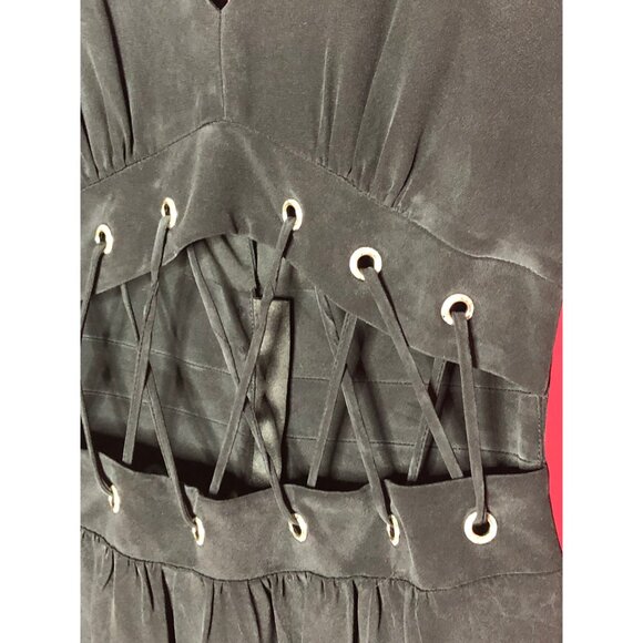 Y2k Vintage BETSEY JOHNSON NY New York Silk Black Short Sleeve Wiggle Dress w/ L - Picture 6 of 10